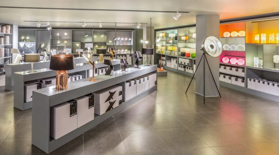 shop interior with artificial lighting